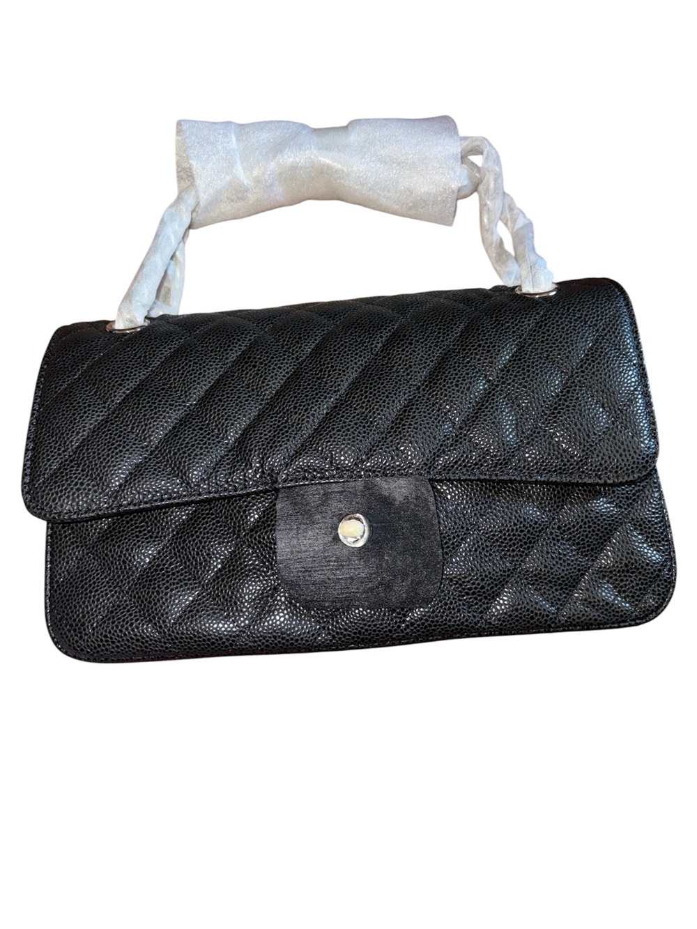 Black Quilted Shoulder Bag with Top Handle